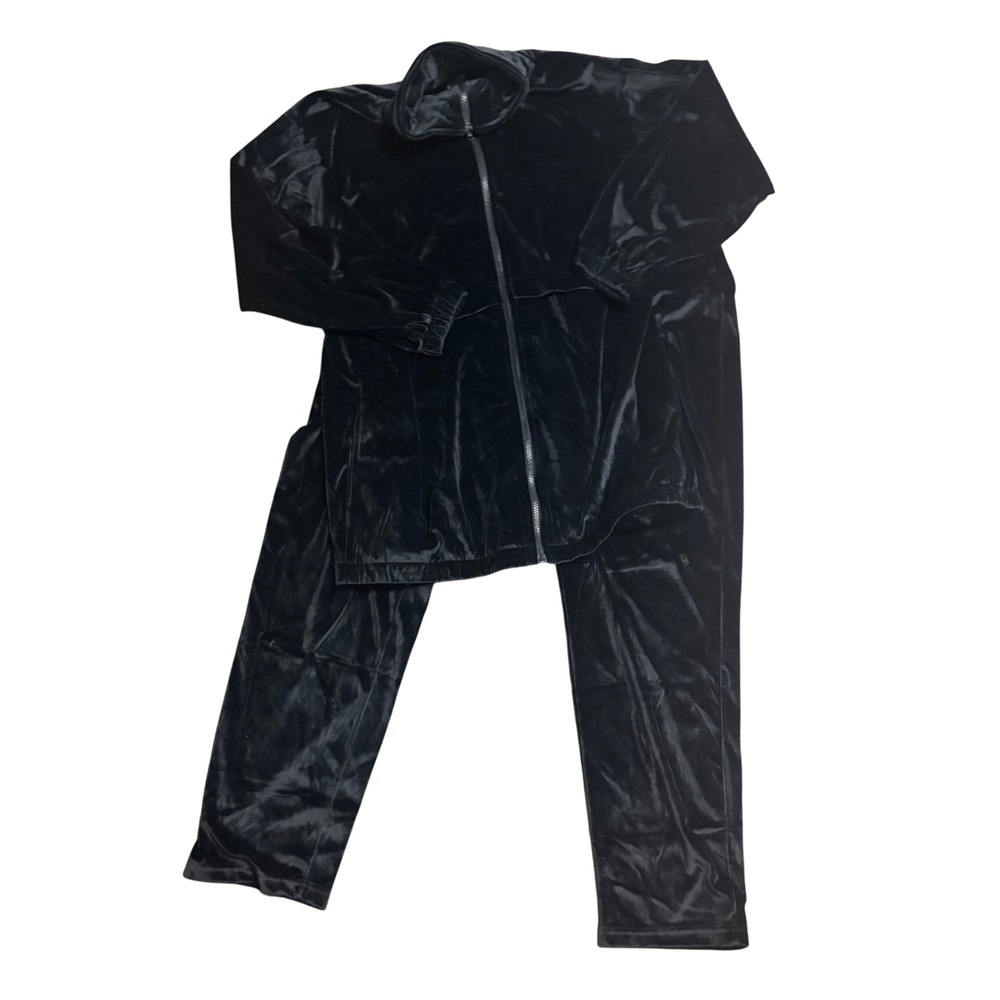 Roamans Black Velour Tracksuit Set Full Zip Jacket Pants Tall Large